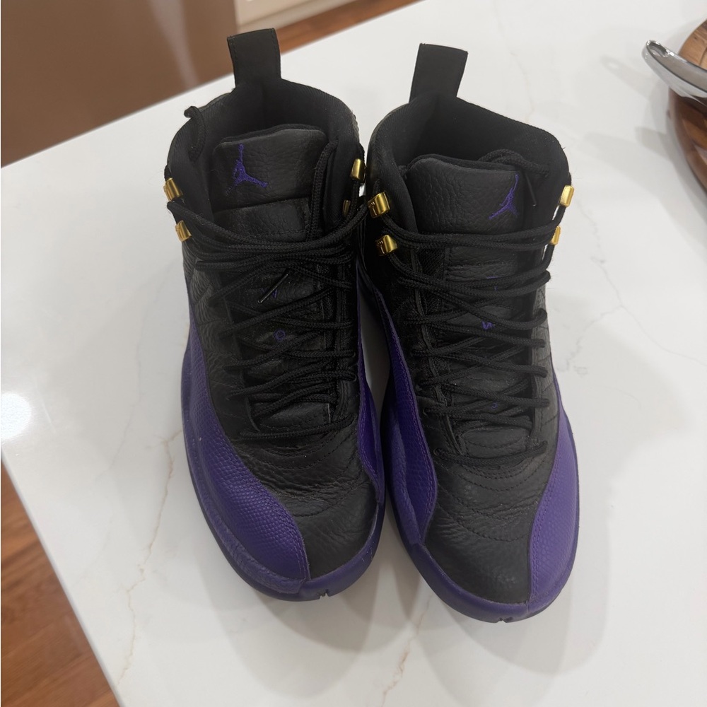 Jordan Women's Sneakers in Black and Purple with Gold Accents